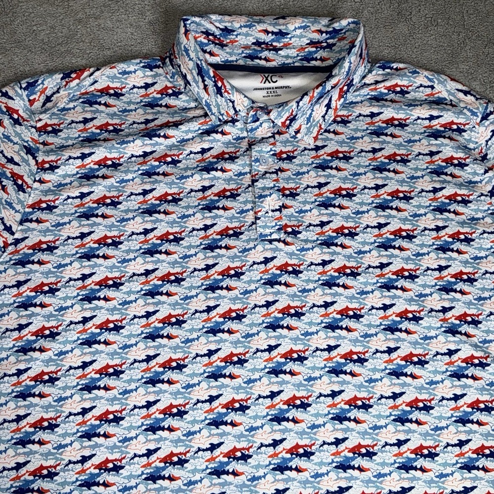 Johnston & Murphy XC4 Button Shirt Mens 3XL Shark Print Performance Stretch